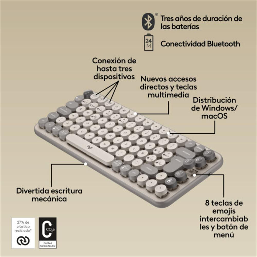 Teclado Mecánico Inalámbrico Logitech Pop Keys Mist Español 920 011518 img #2