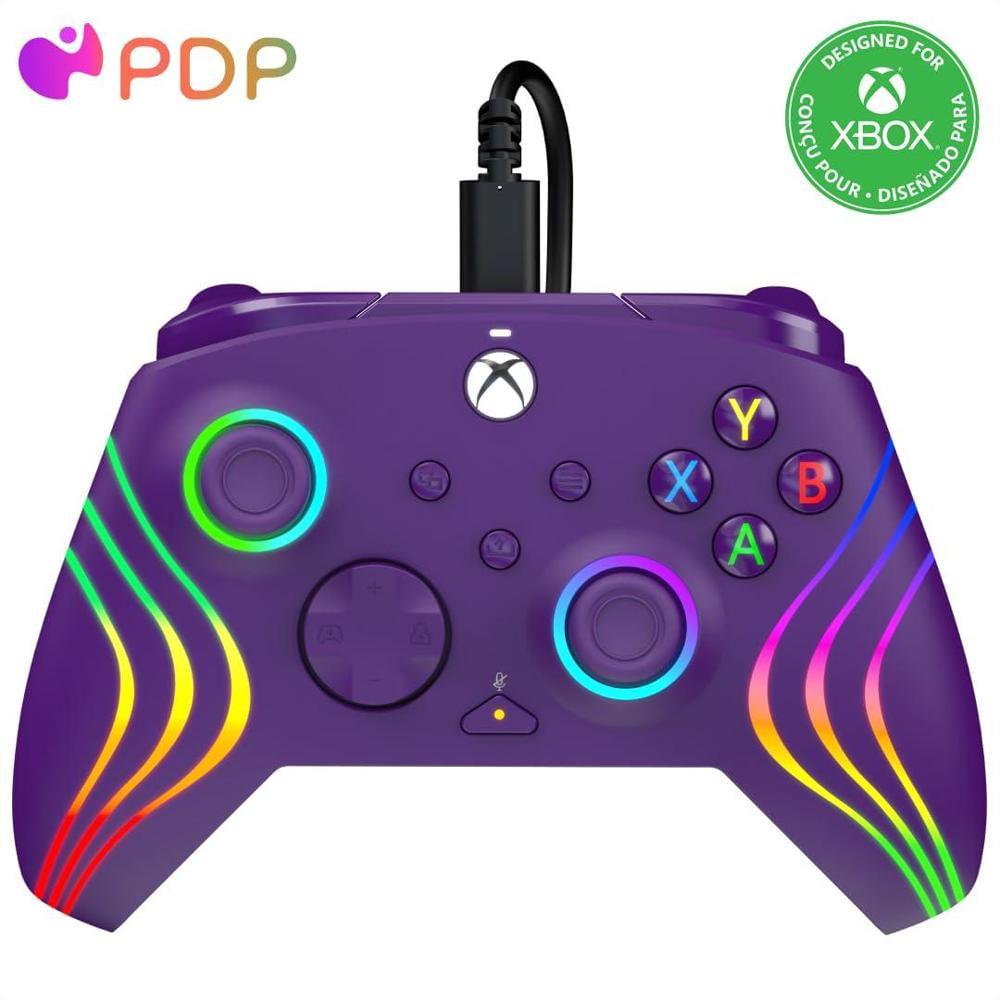 Control Pdp Edición Afterglow Wave Purple Con Luces Led Para Xbox Series X|S Xbox One Y Pc Windows