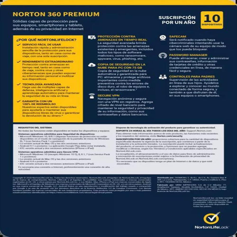 Norton 360 Premium 2024 / 75Gb / 1 An 10 Disp Antivirus img #2