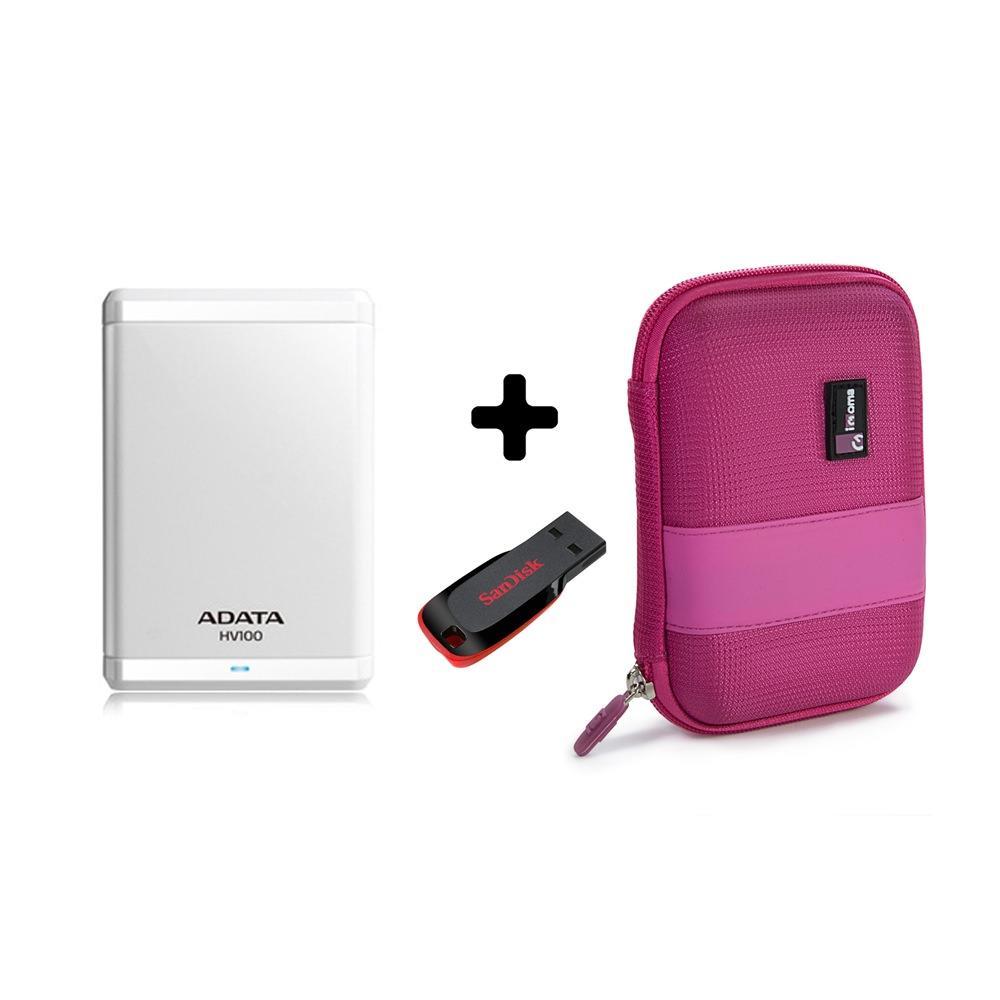 Disco Adata Hv100 1 Tb Blanco + Estuche Rosado + Usb 16 Gb img #1