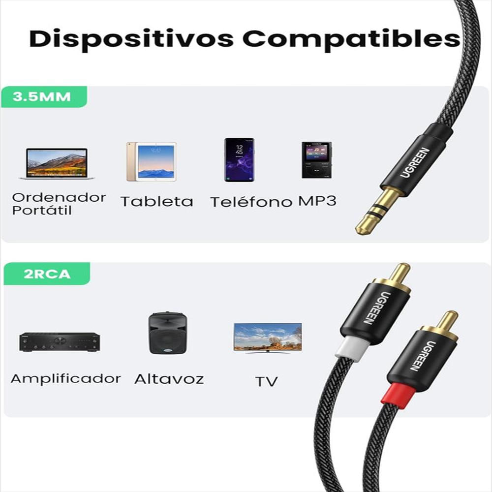 Cable Auxiliar Audio Jack 3.5Mm A 2Rca Conector Macho 1M img #2