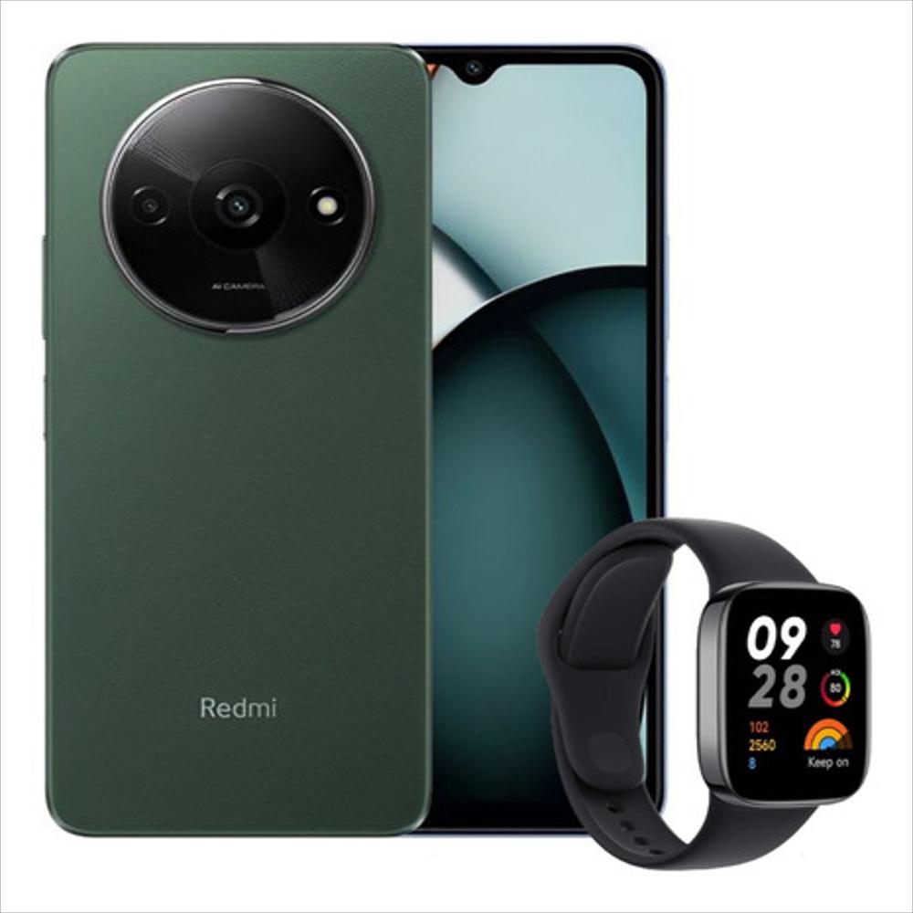 Celular Xiaomi Redmi A3, 64Gb / 3Gb Verde + Watch 3 Active Blk
