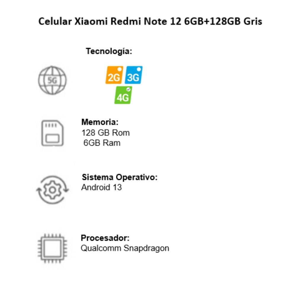 Celular Xiaomi Redmi Note 12 6Gb+128Gb Gris img #8