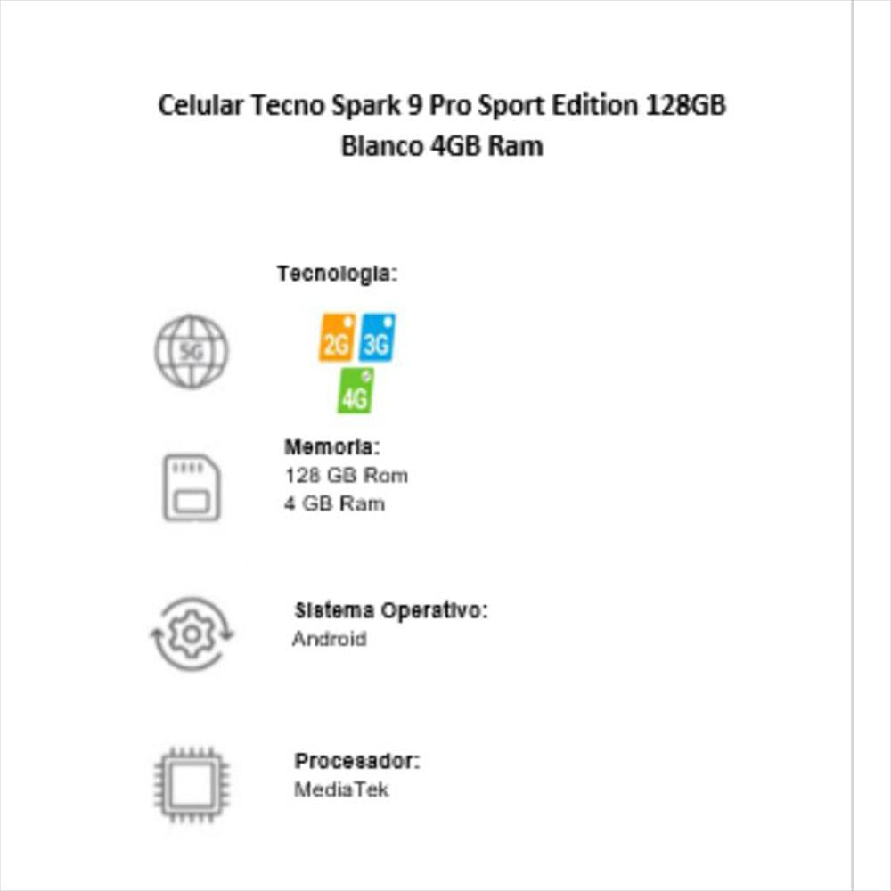 Celular Tecno Spark 9 Pro Sport Edition 128Gb/4Gb Ram img #5