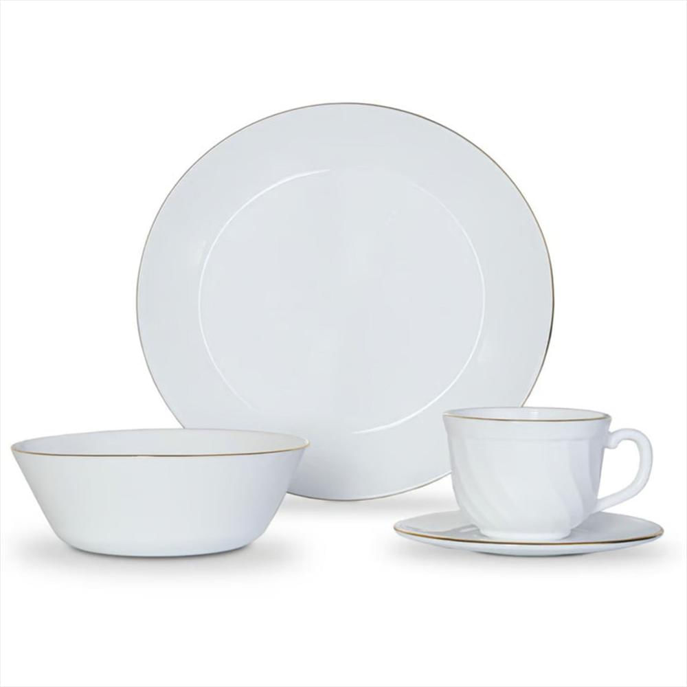 Vajilla Vitrocerámica Home Elements Borde Dorado 4 Puestos 16 Piezas