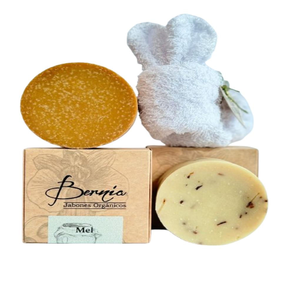 Kit Dorado (Jabon Romero Y Espirulina(Rosmary) + Jabon Miel(Mel)+Toalla Facial