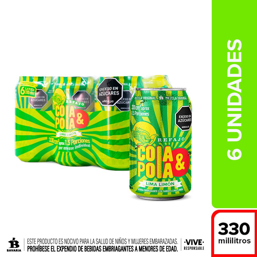 Refajo COLA Y POLA Sixpack Lima Limón (1980 ml)