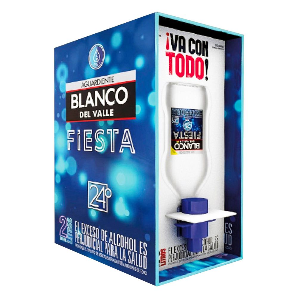 Aguardiente BLANCO Del Valle fiesta sin azúcar caja (2000 ml)