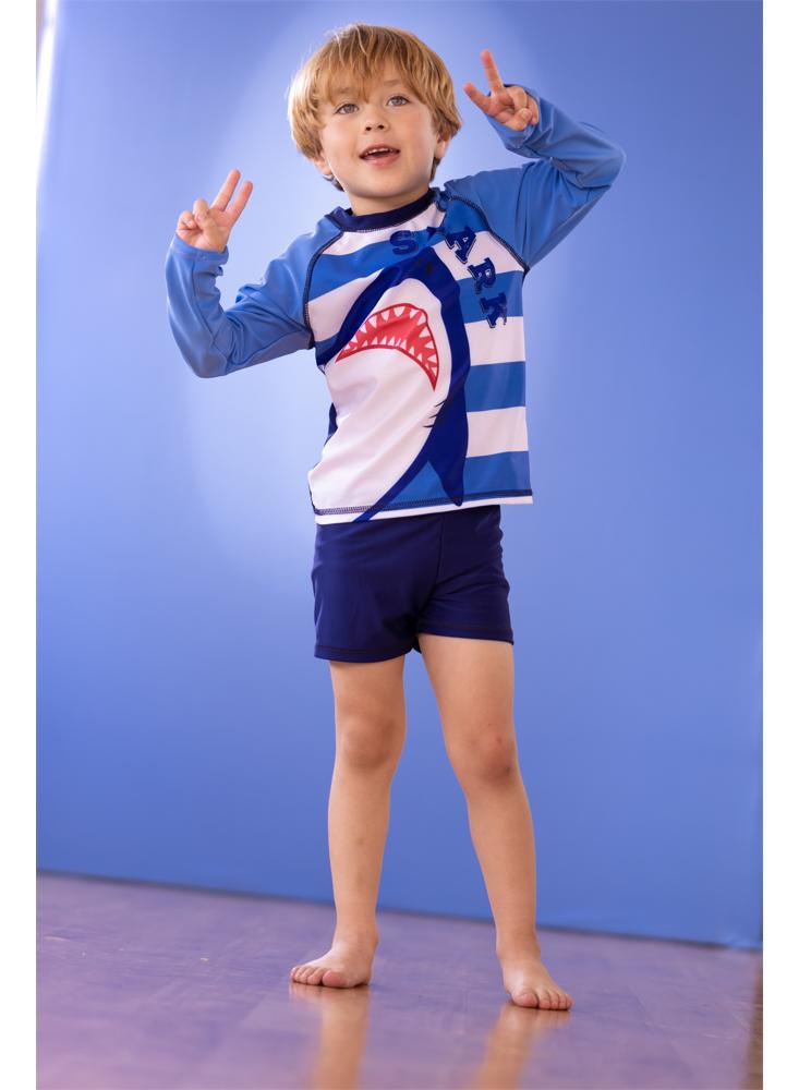 Conjunto De Baño Niño, Manga Larga Y Boxer,Figura Tiburon,Marca Amor Canelo, En Material Lycra Y Uv img #1