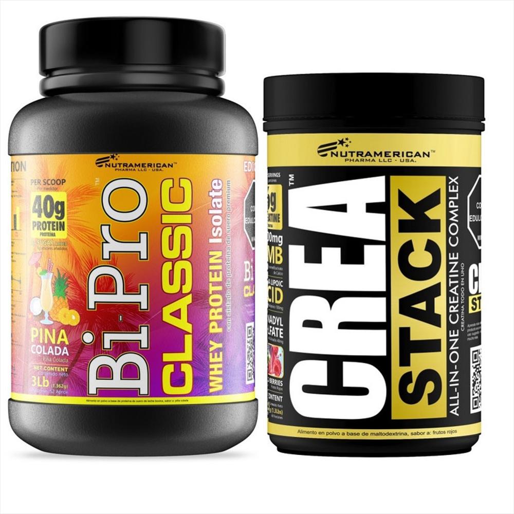 Combo Proteina Bipro Classic Piña Colada 3 Lb + Creatina Crea Stack 1.3 Lb