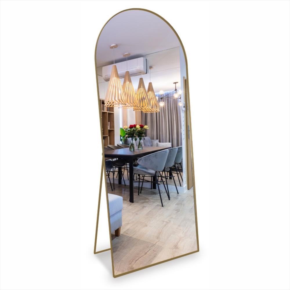 Espejo De Piso Cuerpo Entero Marco Y Soporte Metálico 60X150cm Dorado