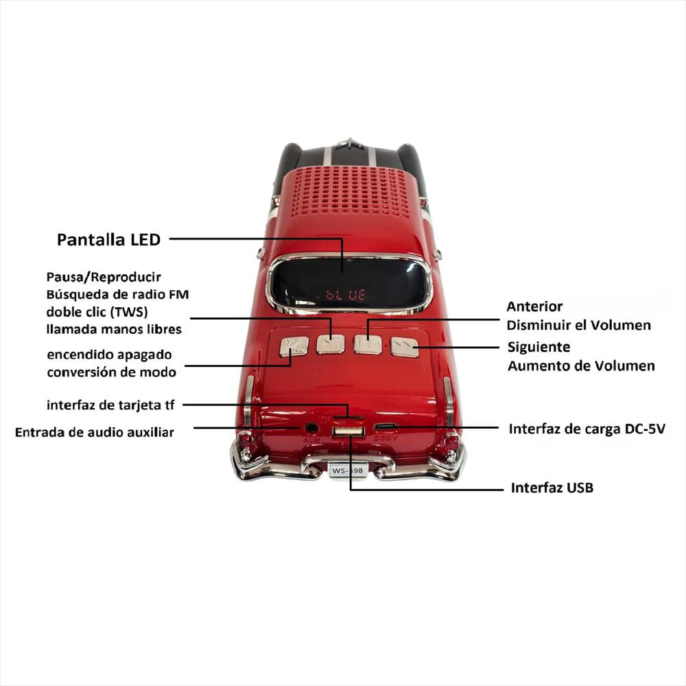 Radio Parlante Carro Ws 598 Fm Usb Bluetooth Negro img #2