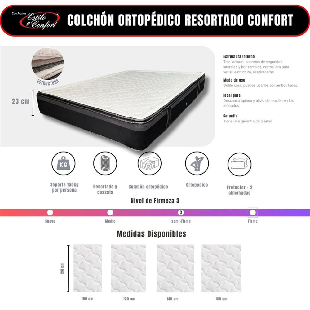 Colchon Ortopedico Resortado 140X190
