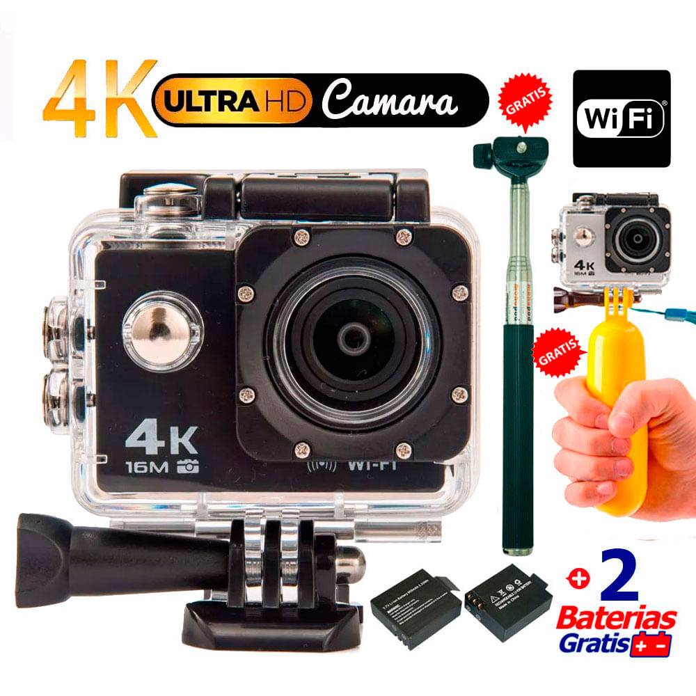 Camara Deportiva 4K + 1 Bateria + Flotador + Selfie Stick