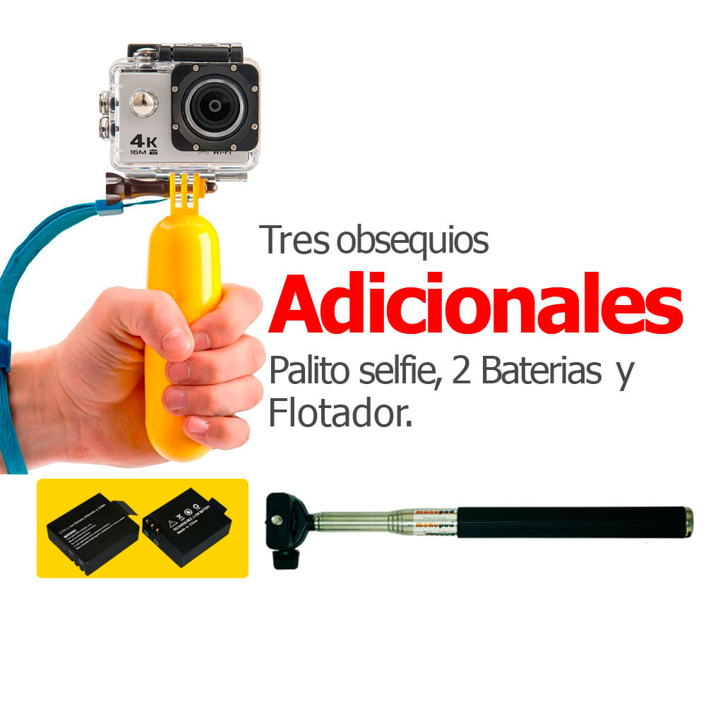 Camara Deportiva 4K + 1 Bateria + Flotador + Selfie Stick img #2