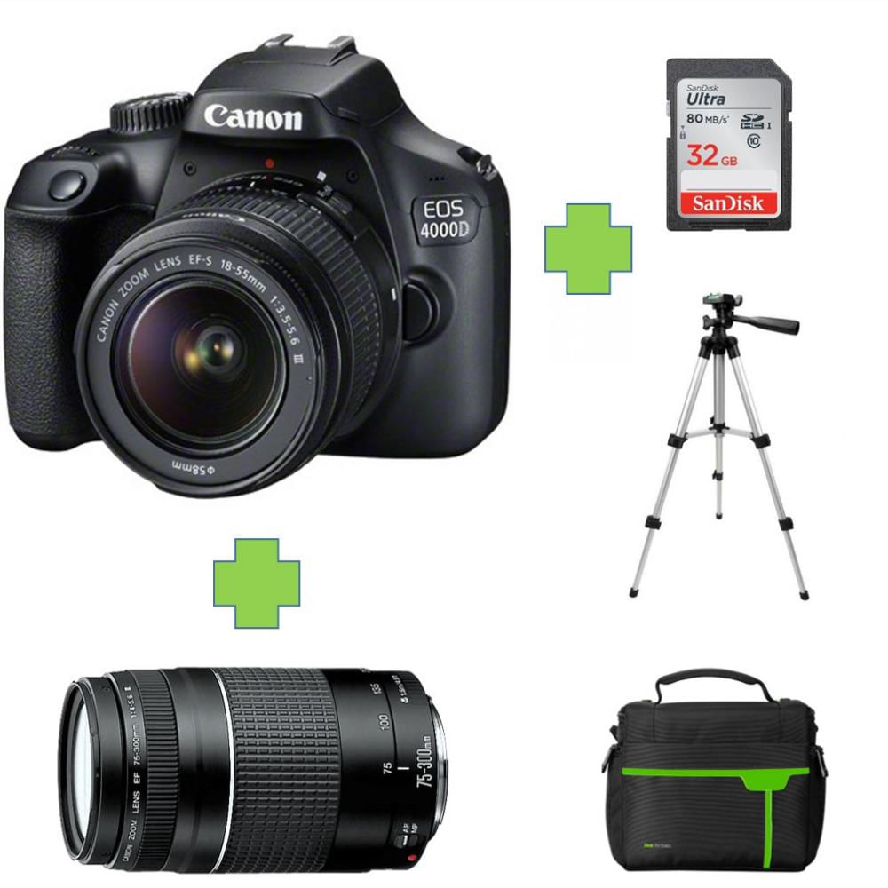 Cámara Canon Eos 4000D T100+18 55+32Gb+Bolso+Tripode+75 300 img #1