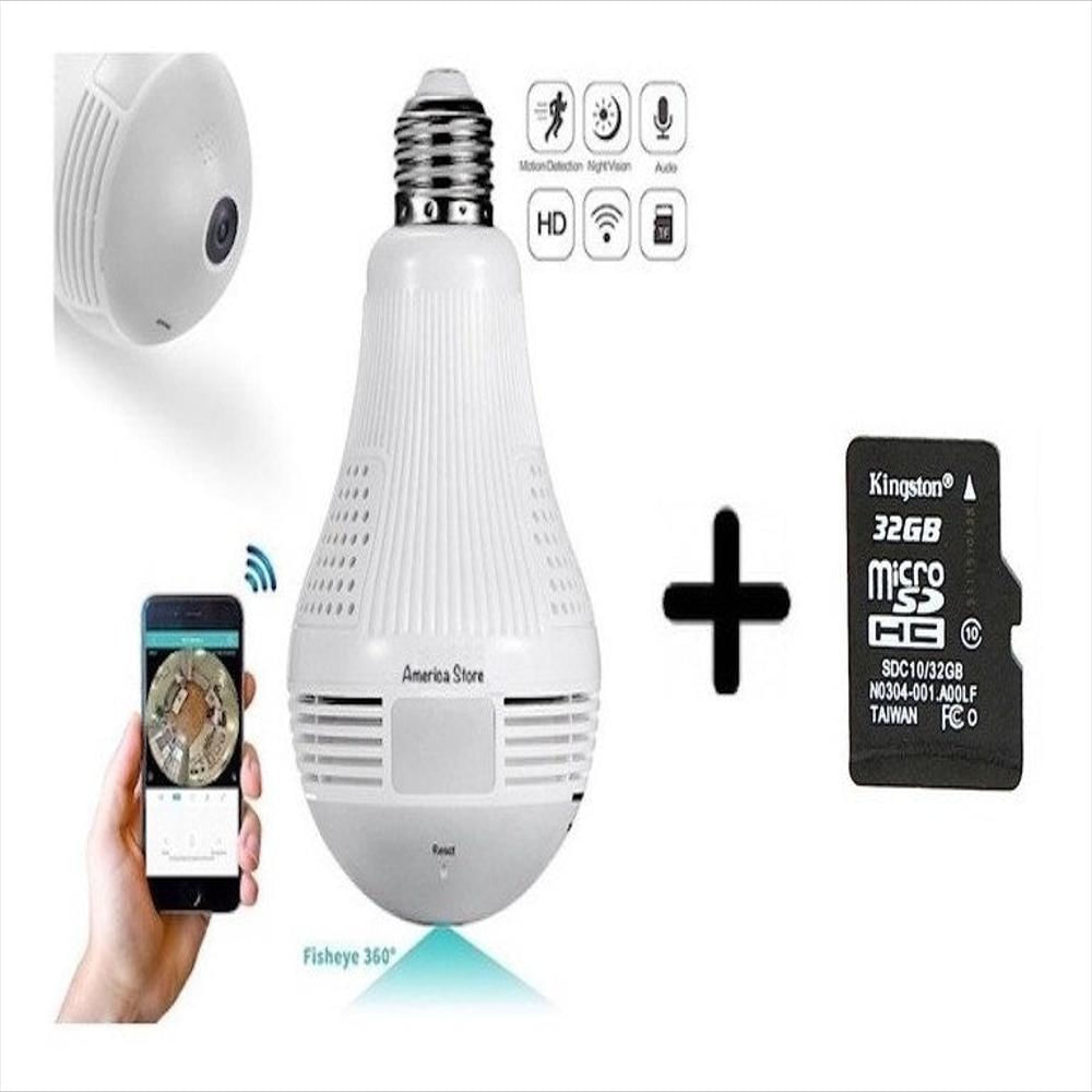 Combo Camara De Seguridad Bombillo 360 Wifi + Micro Sd 32Gb