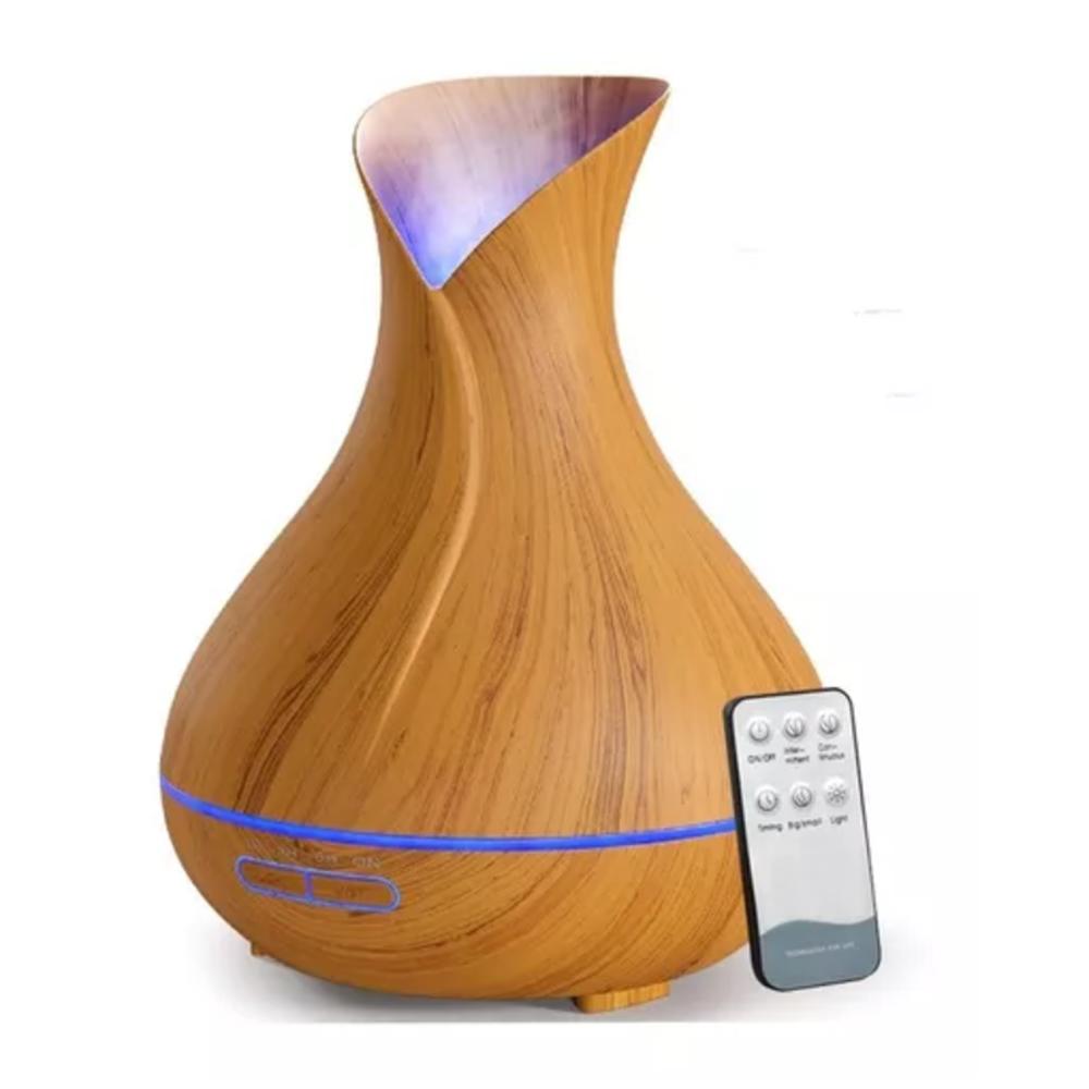 Difusor De Aromas Humidificador 400Ml Led + Control + Esencia Aromaterapia Marrón Claro