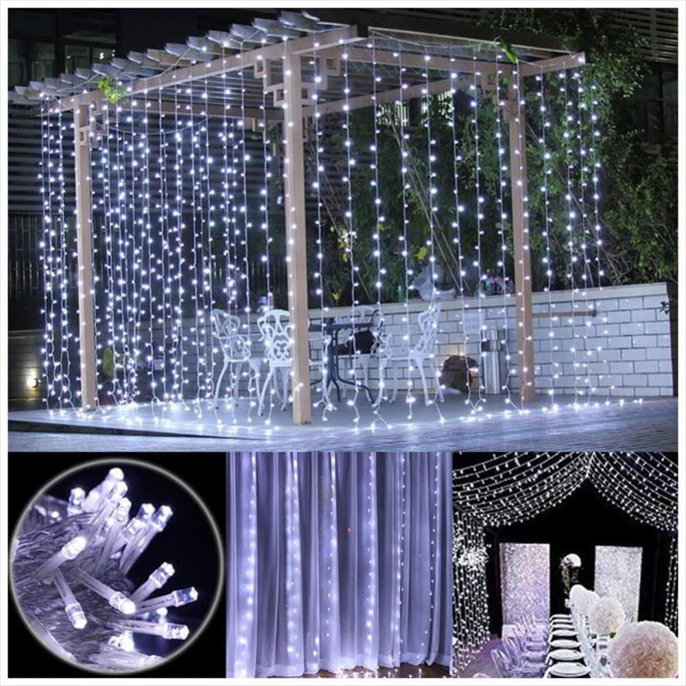 Cortina De Luces De Navidad Decorativas Para Exteriores Blancas 3X3