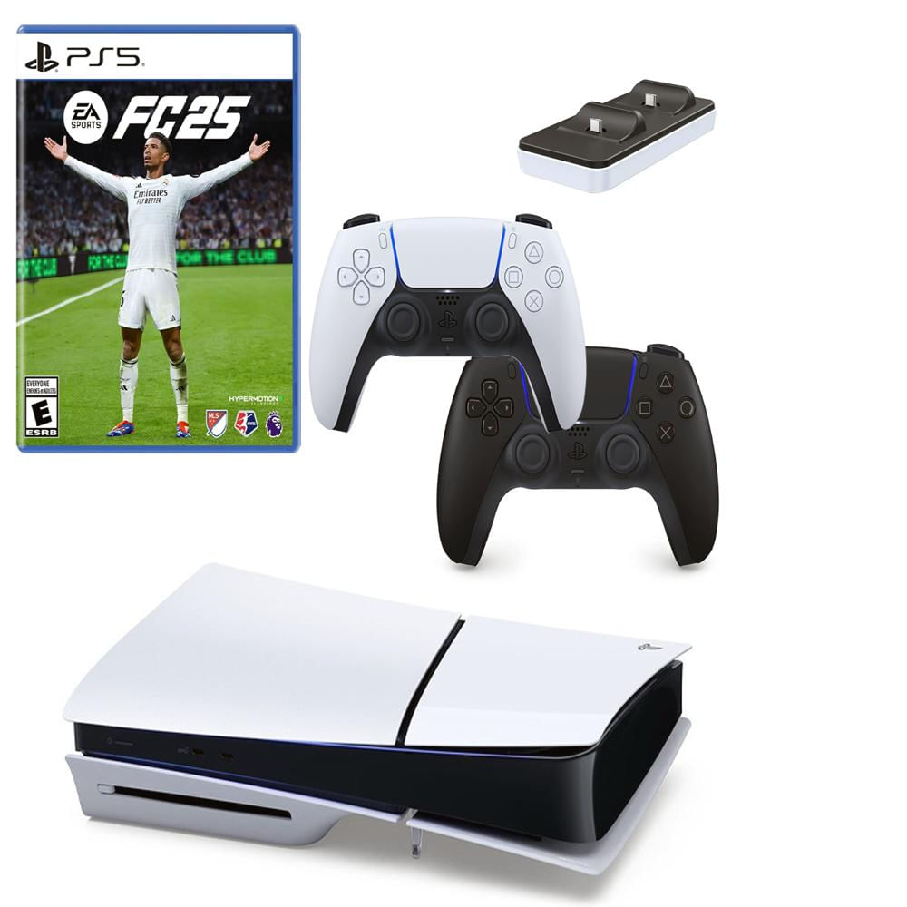 Consola Ps5 Slim 1 Tb + 2 Mandos Blanco Y Negro + Fc 25 + Cargador Dobe