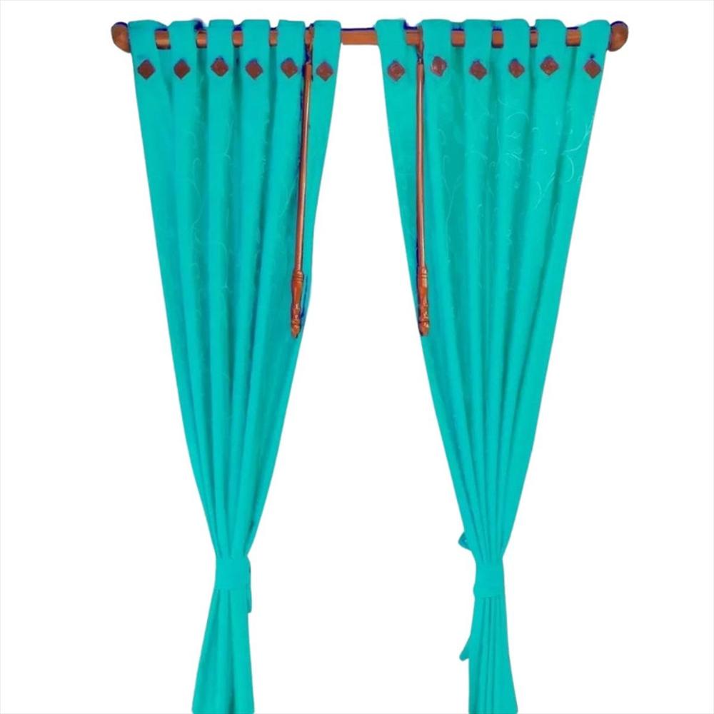 Cortinas X2 Jacquard Tela Sala O Habitación 300 Cm X210 Cm Agua Marina