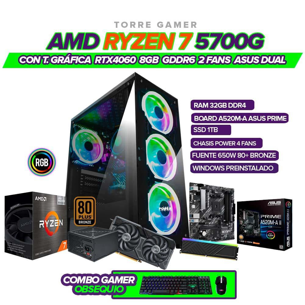 Pc Gamer Amd Ryzen 7 5700G Rtx 4060 8Gb Ram 32Gb Ddr4 Ssd 1Tb