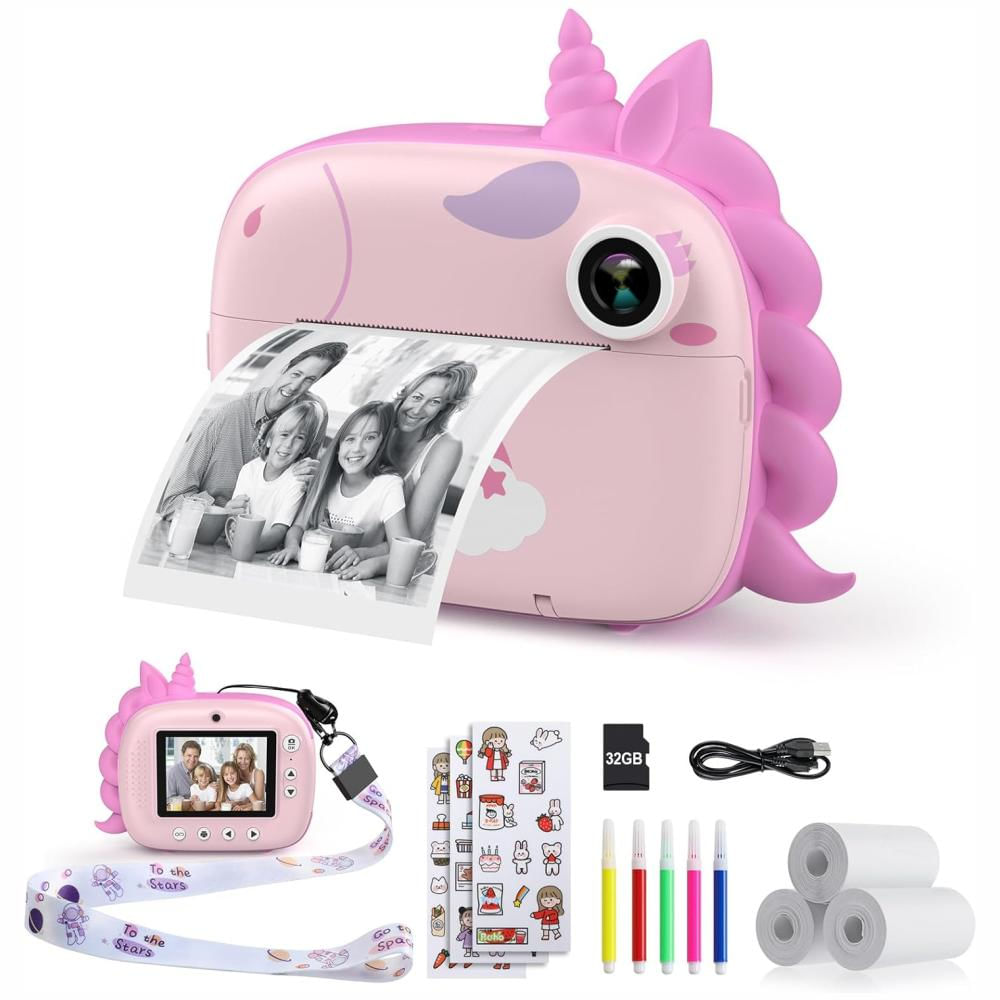 Camara Instantanea Para Niños Videos Full Hd Incluye Colores (Unicornio Rosa)