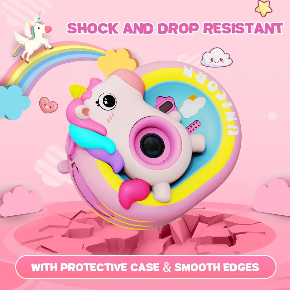 Camara Digital Lente Abatible Selfie Para Niños Con Tripode + Micro Sd 32Gb (Unicornio Rosa) img #2