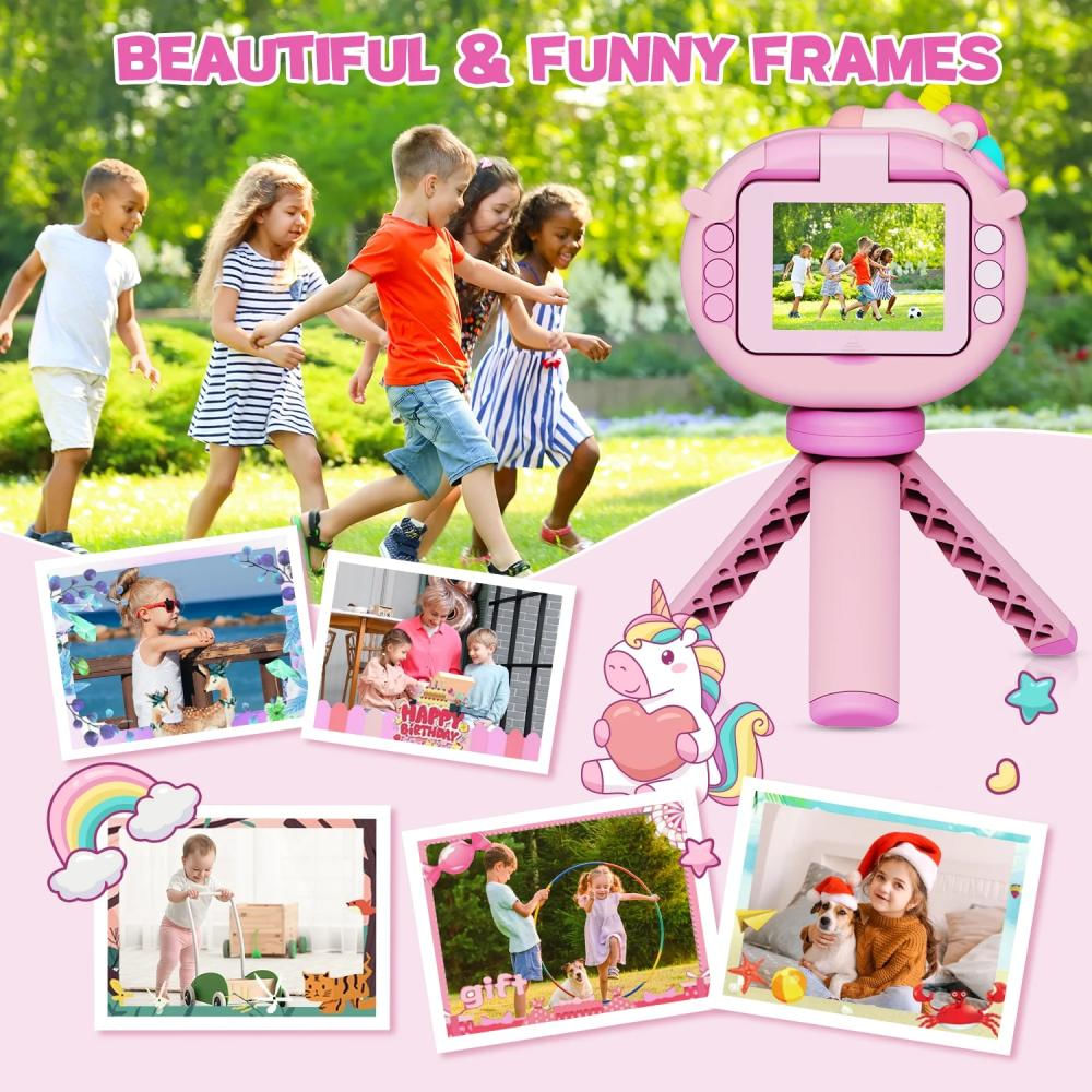 Camara Digital Lente Abatible Selfie Para Niños Con Tripode + Micro Sd 32Gb (Unicornio Rosa) img #5