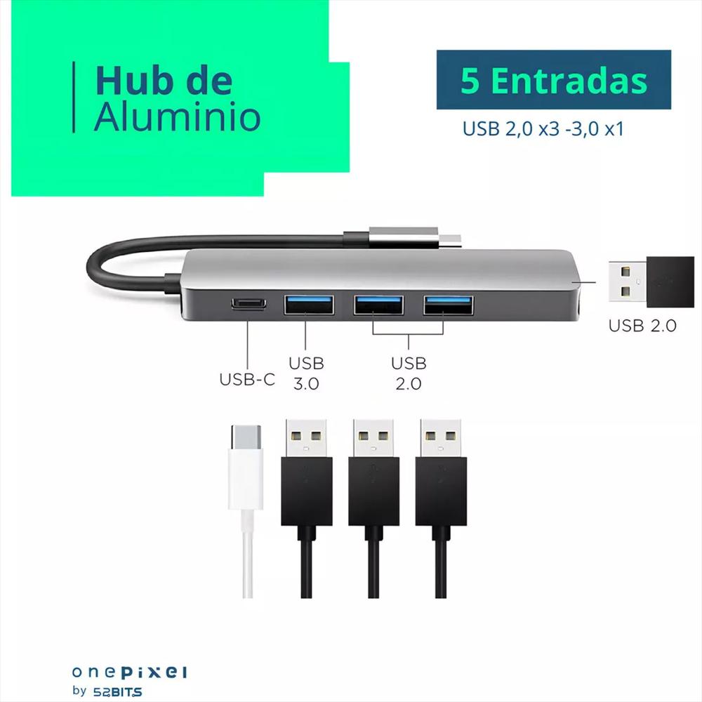 Adaptador Usb C Multipuerto 5 En 1 Para Mac Macbook Hub One Pixel img #2