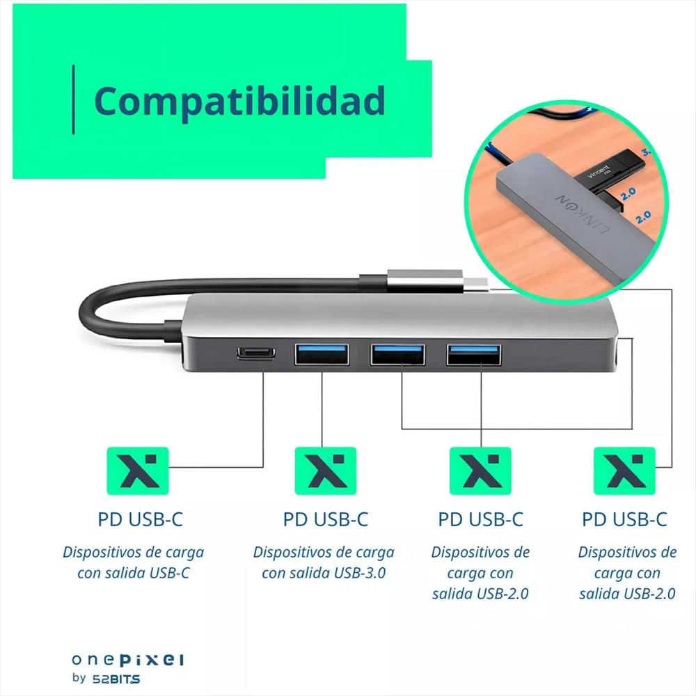 Adaptador Usb C Multipuerto 5 En 1 Para Mac Macbook Hub One Pixel img #3