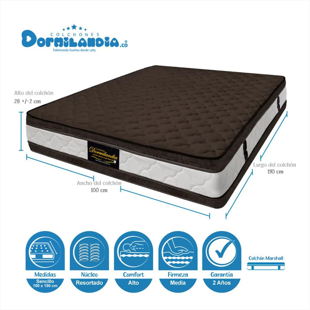 Super Mega Combo Colchón Sencillo 100X190 Resortado Marshall Café + Base Cama Entera + Cabecero + Sábana + Almohada img #3