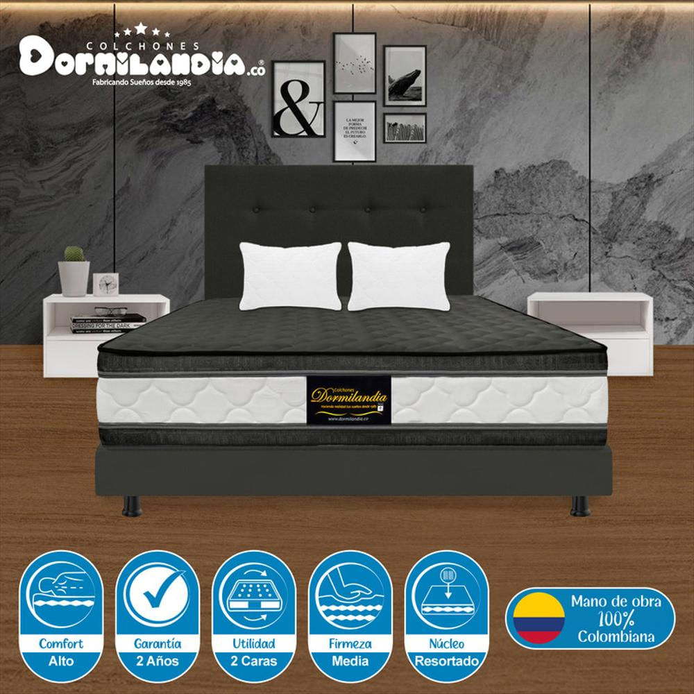 Super Mega Combo Colchón Doble 140X190 Resortado Marshall Gris + Base Cama Dividida + Cabecero + Sábana + Almohadas img #2