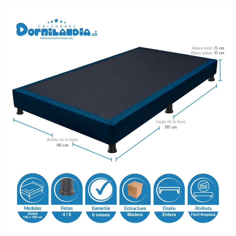 Super Mega Combo Colchón Doble 140X190 Resortado Marshall Azul + Base Cama Dividida + Cabecero + Sábana + Almohadas img #4