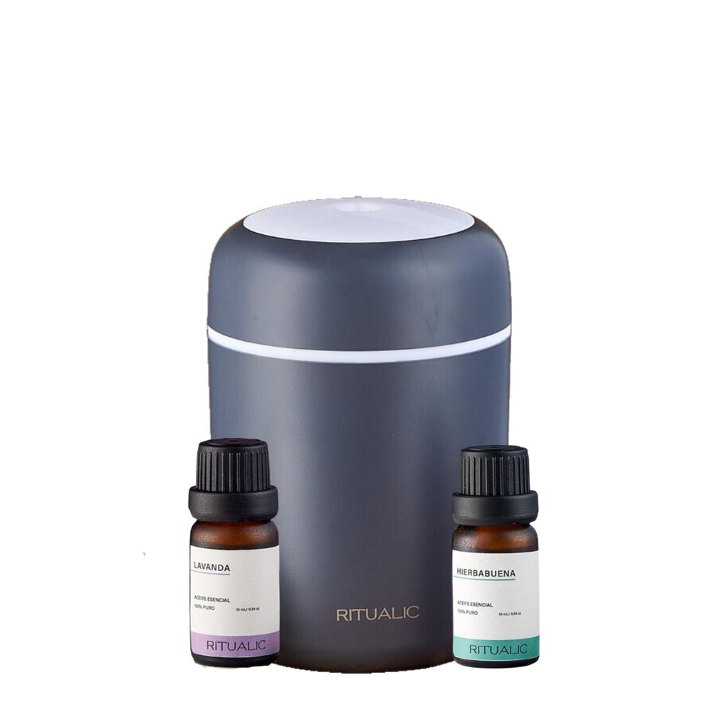 Kit Humidificador + 2 Aceites Esenciales De 10 Ml C/U :Lavanda Y Hierbabuena