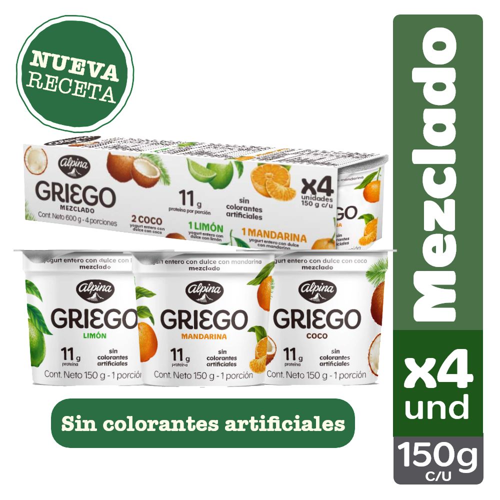 Yogurt griego ALPINA surtido x4und (564  ml)