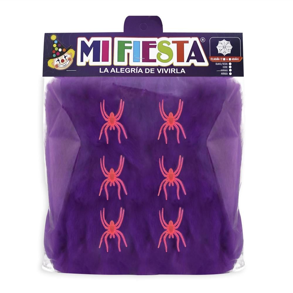 Telaraña Morada Por 1 Unidad, Con 6 Arañitas De Colores Mi Fiesta img #1