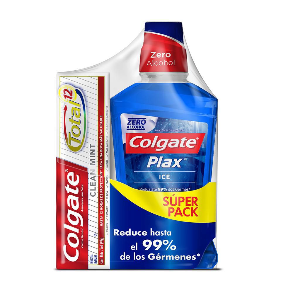 Crema Dental + Enjueague Bucal COLGATE Total 12 75ml + Plax Ice (575 ml)