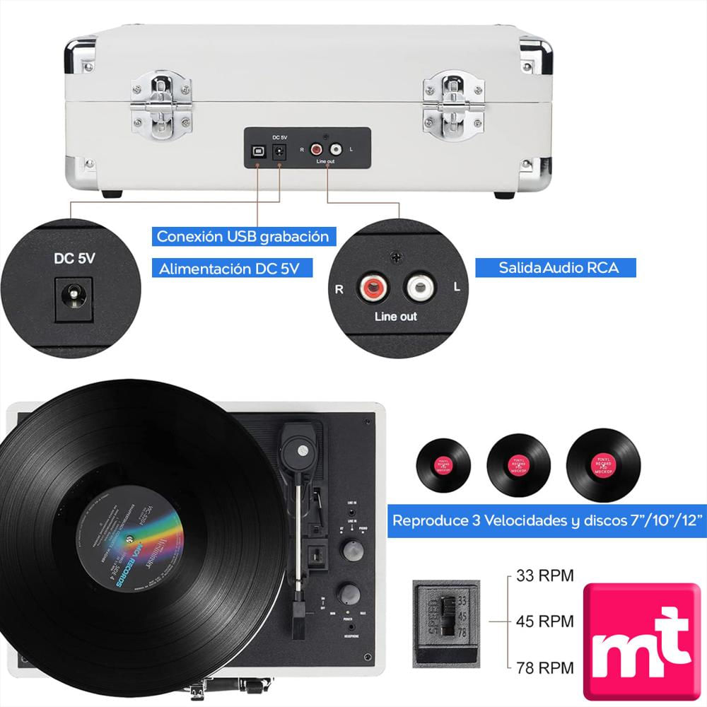 Tocadiscos Reproduce Y Graba Vinilos Lp Con Altavoces img #3