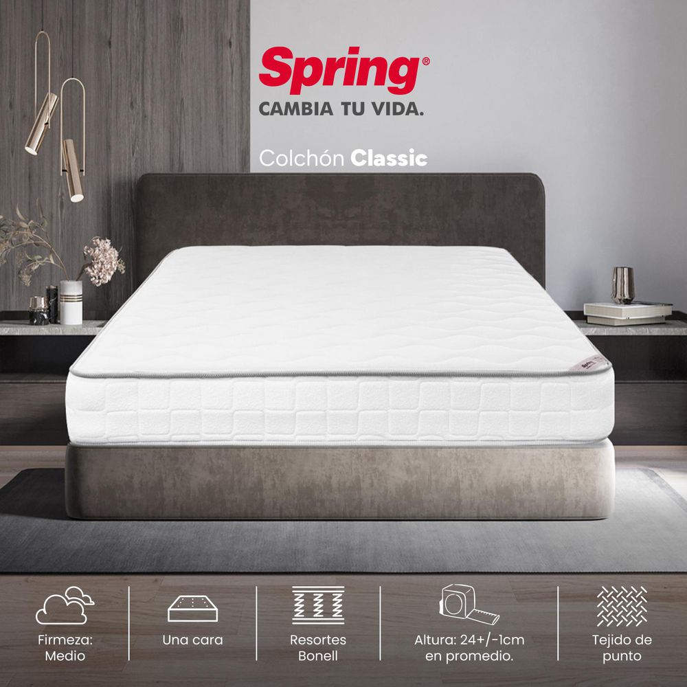 Colchón SPRING Doble (140 x 190 cm) CLASSIC Resortado Semifirme .