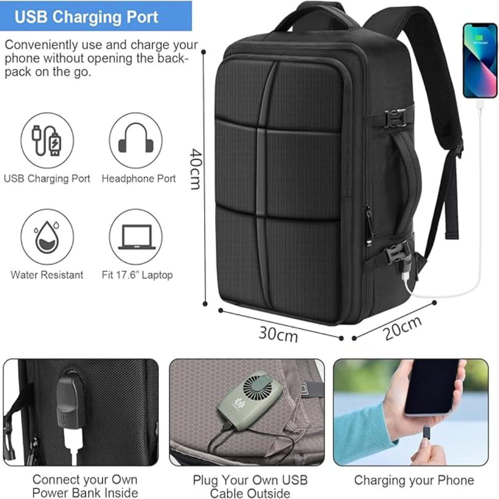 Maleta De Mano Para Cabina Viaje Y Ordenador Usb Impermeable + Organizador De Maleta 7 Piezas (Negra) img #3