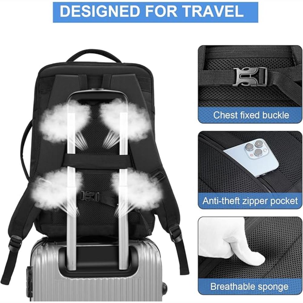 Maleta De Mano Para Cabina Viaje Y Ordenador Usb Impermeable + Organizador De Maleta 7 Piezas (Negra) img #5