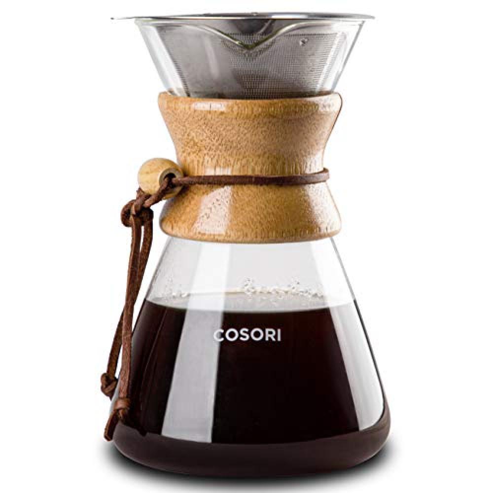 Cafetera De Vertido Manual 8 Tazas Jarra En Vidrio Borosilicato Filtro De Doble Capa En Acero Inoxidable Mango En