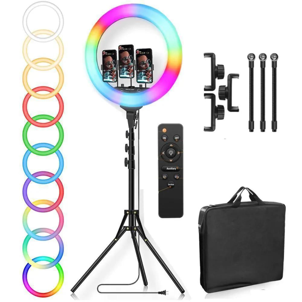 Aro De Luz Regulable 45 Cm Rgb Estudio Kit Trípode 2 Mts