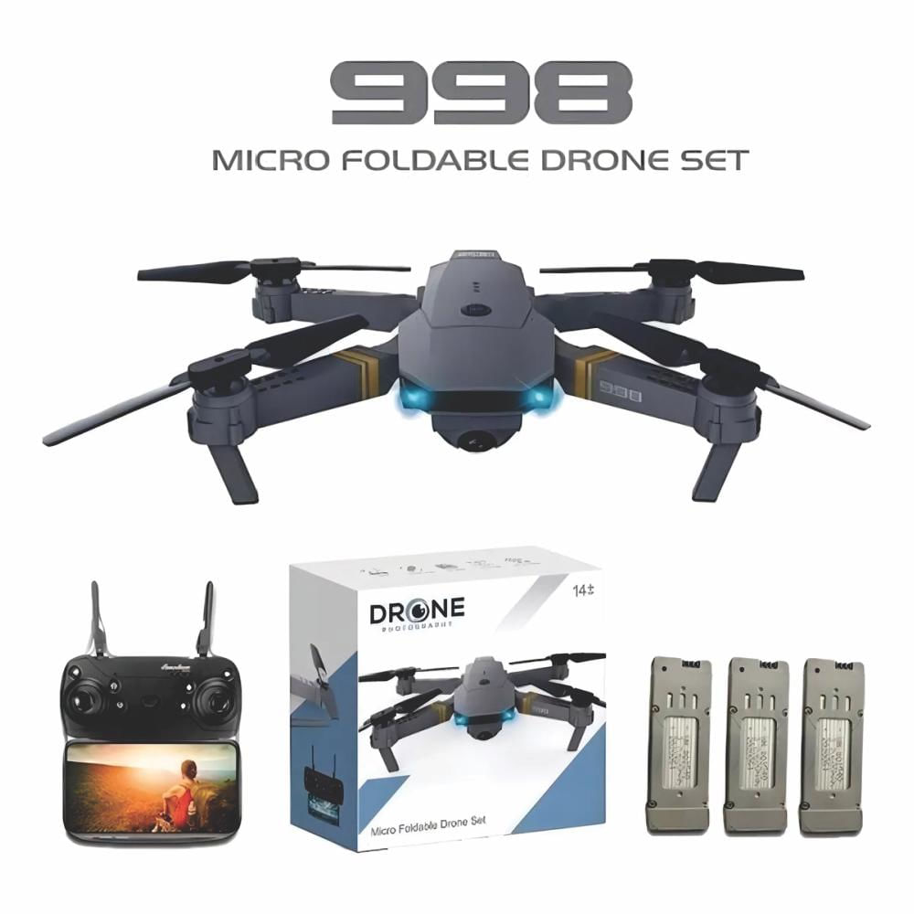 Drone Plegable Con Camara Ideal Para Principiantes Combo 3 Baterias Negro Hd 2.4 Ghz