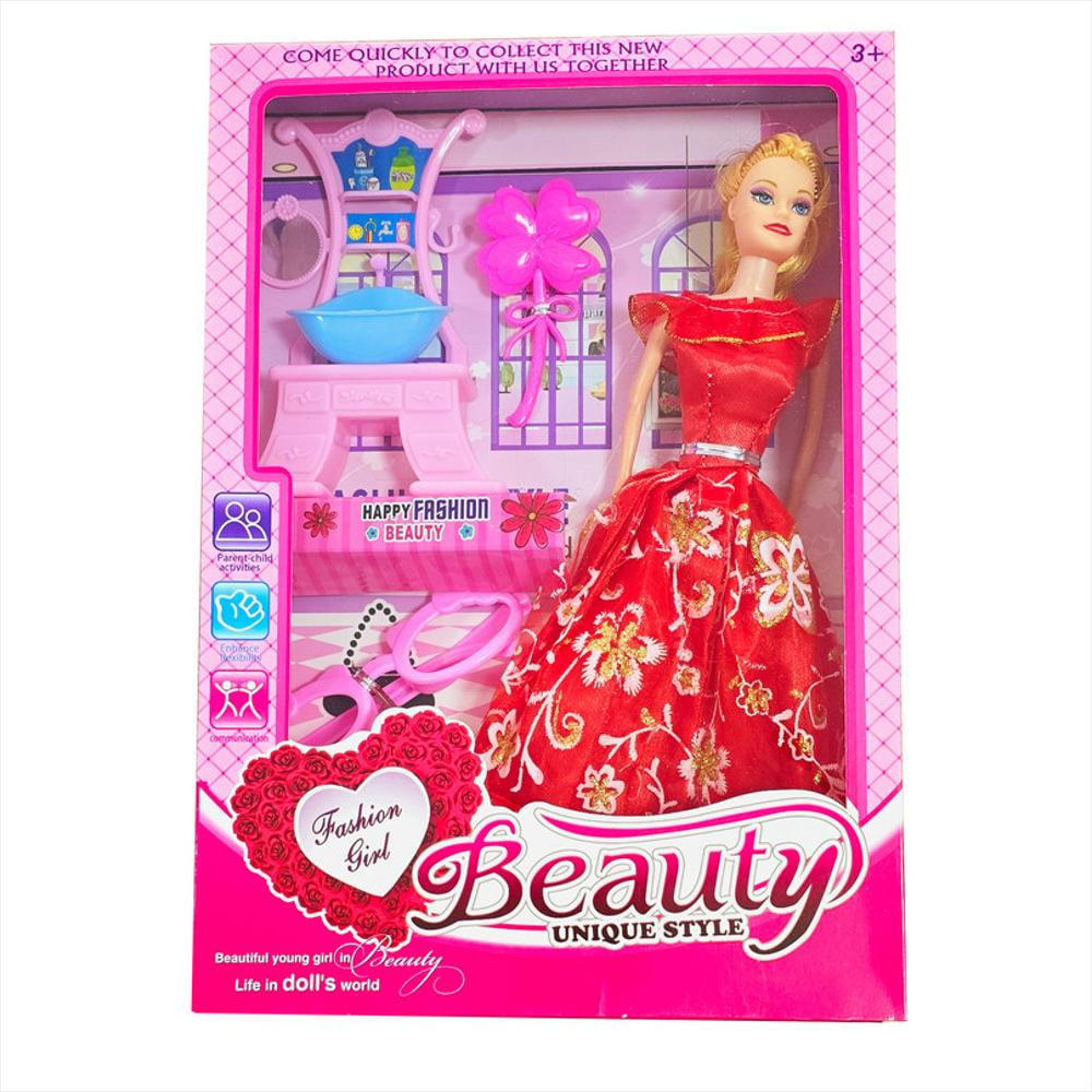 Muñeca Vestido Elegante Tocador Baño Juguetes Niñas Rojo img #1