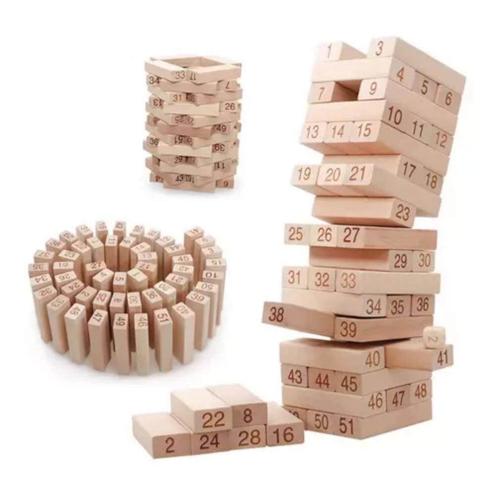 Jenga Tipo Torre Grande Madera Bloques 48Pc Dados Juego Mesa