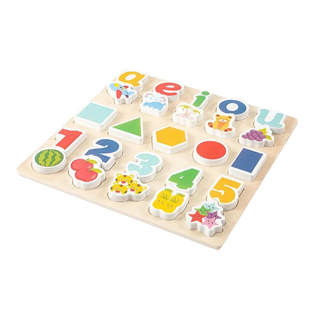 Rompecabezas Madera Juego Educativo Encajar Vocales Numeros Figuras img #1