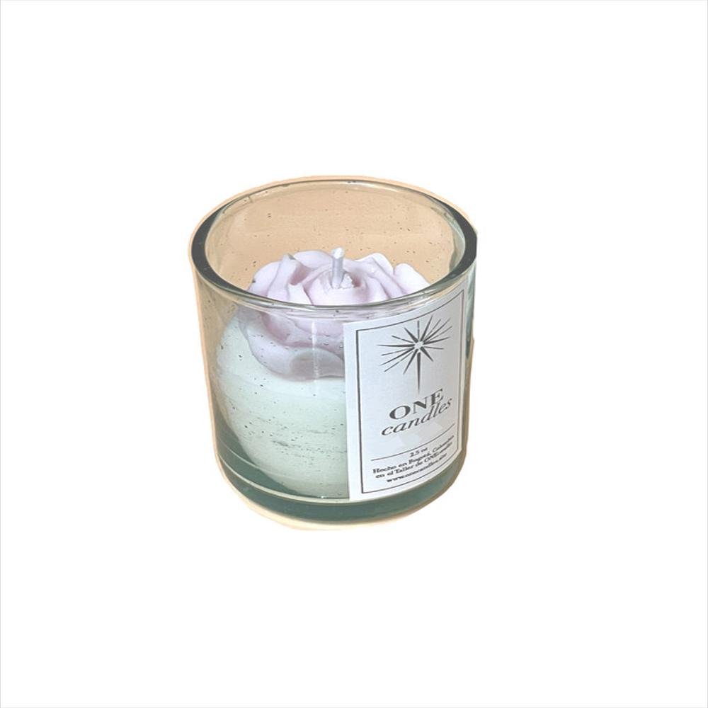 Vela Onecandles Flor De 2.5 Oz Pabilo De Hilo Colores Variados Envase De Vidrio Aroma Limonaria