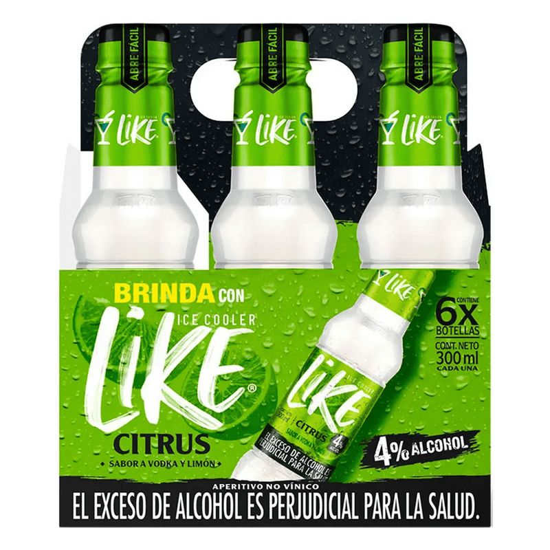 Aperitivo con licor LIKE ICE COOLER citrus vodka y limón x6und (1800  ml)